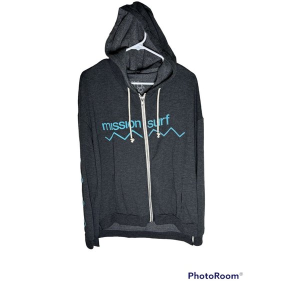 Chaser Jackets & Blazers - Chaser Womens Jacket Mission Surf Grey Terry Knit Zip Graphic Hoodie Size M NEW